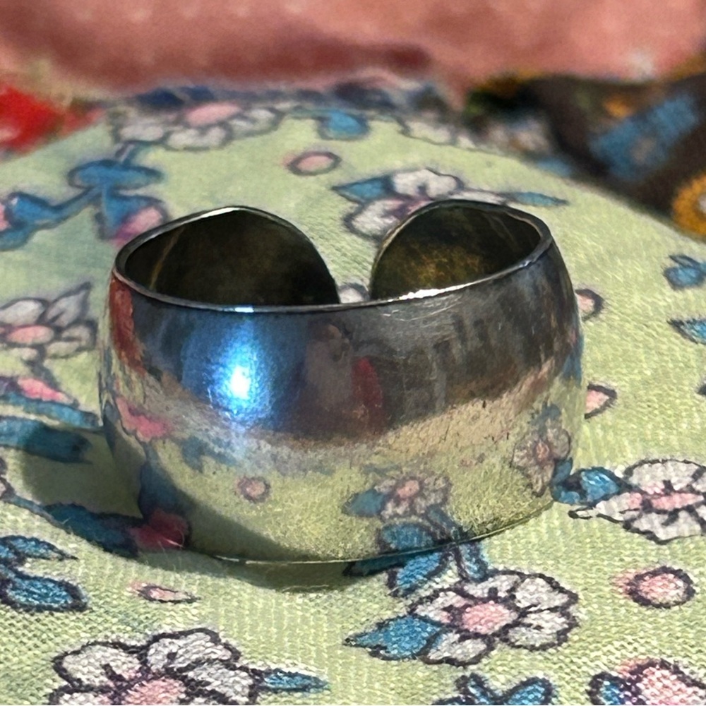 Vintage Stamped Signed Sterling Silver Wide Cuff Adjustable Ring - Picture 6 of 13
